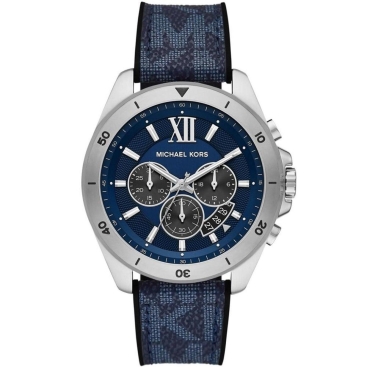 Đồng hồ xanh dương Nam Michael Kors Brecken Oversized Silver Logo Chronograph Quartz Blue Dial Watch Mk8923