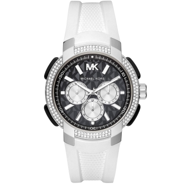 Đồng hồ đeo tay nữ MK Michael Kors Oversized Pavé Silver-Tone and Silicone Sport Watch MK6947