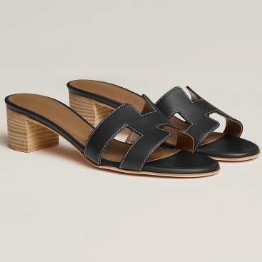 Guốc cao gót nữ Hermès HM Oasis Sandal Mules Slides Noir Màu Đen