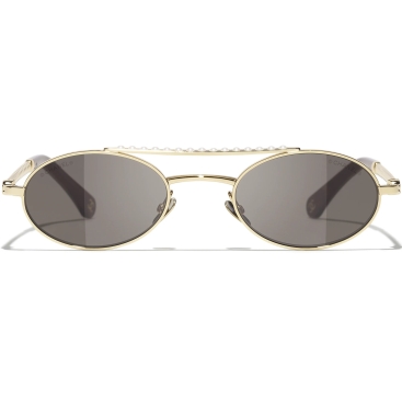 Kính mát Chanel Oval Sunglasses Metal Imitation Pearls Gold Frame Brown Lenses 4297H