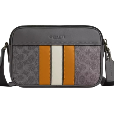 Túi đeo chéo xám Coach Nam Graham Crossbody Bag In Signature Canvas With Varsity Stripe Grey CCG30