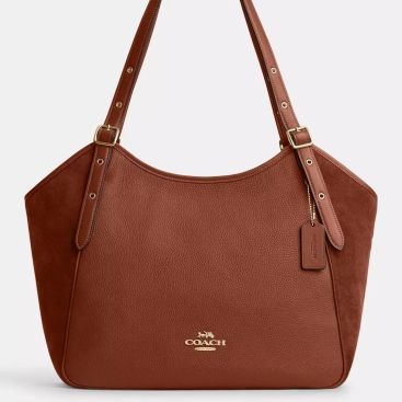 Túi xách nữ Coach Meadow Shoulder Bag Suede and Refined Pebble Leather Redwood CM075
