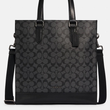 Túi Tote size lớn họa tiết Coach Graham Structured Tote In Gunmetal Charcoal Black Signature Canvas C3232