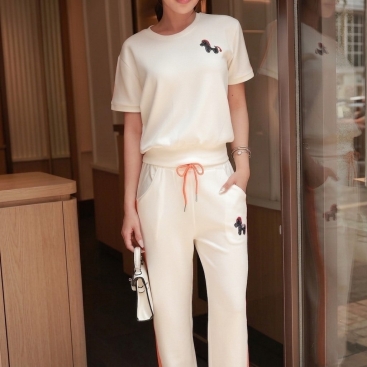 Combo bộ thun áo ngắn quần dài trắng đen Hermes
