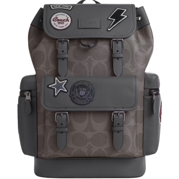 Balo Coach Sprint Backpack in Maxi Signature Canvas with Patch Gray Multi CCG03