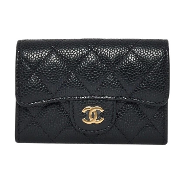 Ví cầm tay mini Chanel Black Caviar Leather Classic Flap Card Holder