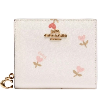 Ví cầm tay Coach nữ ngắn Snap Wallet With Heart Floral Print màu trắng C2868
