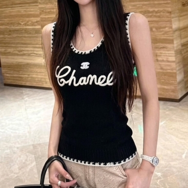 Áo ba lỗ nữ đen viền trắng Chanel