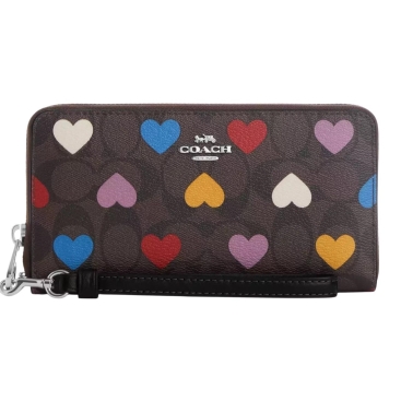 Ví Coach dài nữ Long Zip Around Wallet In Signature Canvas With Heart Print CP411