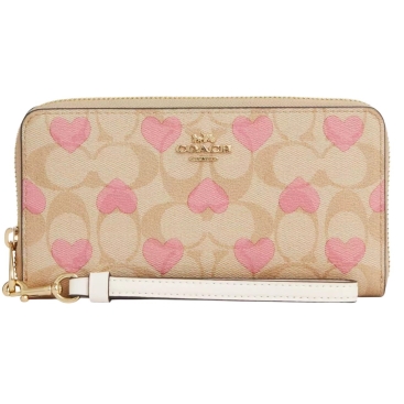 Ví nữ Coach dài Long Zip Around Wallet In Signature Canvas With Heart Print CQ147