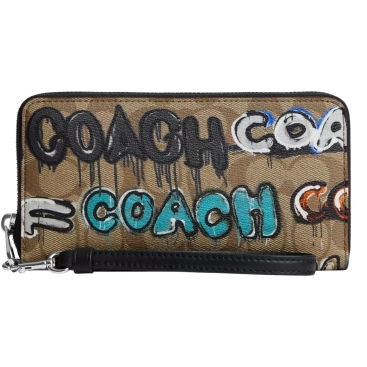 Ví nữ dài nâu họa tiết limited Coach X Mint Serf Long Zip Around Wallet In Signature Canvas CM837