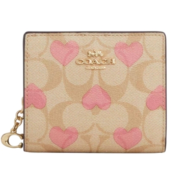 Ví nữ Coach ngắn Snap Wallet In Signature Canvas With Heart Print CQ145