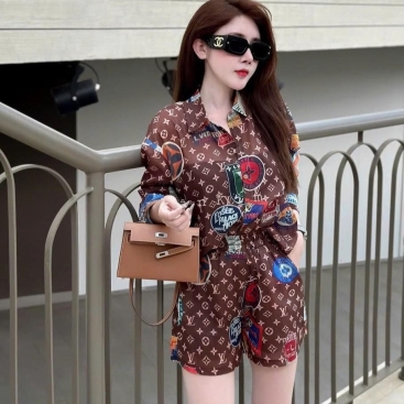 Combo bộ áo sơmi quần ngắn nữ Louis Vuitton