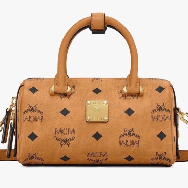 Túi đeo chéo nữ kèm móc khóa MCM Ella Boston Mini Monogram Top-Handle Bag in Cognac Visetos