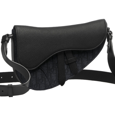 Túi đeo chéo Dior Saddle Bag Black Grained Taurillon Leather and Black Dior Oblique Jacquard