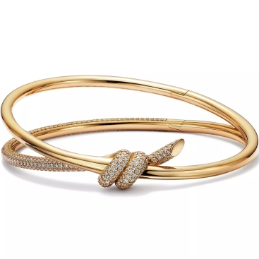 Vòng tay nữ vàng Tiffany Knot Double Row Hinged Bangle in Yellow Gold with Diamonds