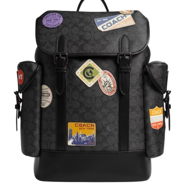 Ba lô Coach Hitch Backpack In Signature Canvas With Patches Charcoal Multi CBF04