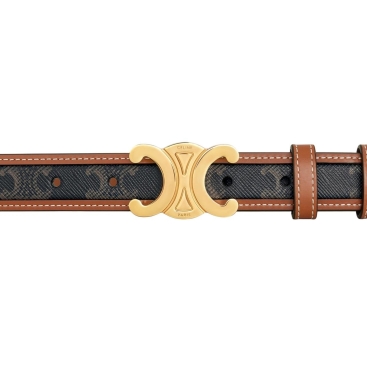 Thắt lưng Celine Medium Triomphe Belt in Triomphe Canvas and Calfskin Tan