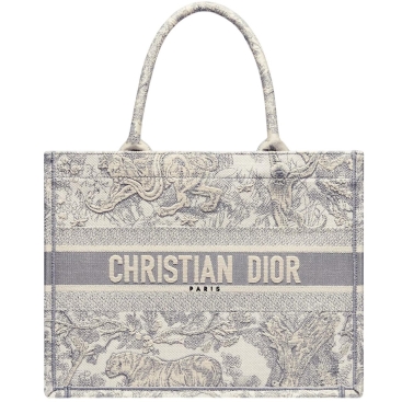 Túi nữ Medium Dior Book Tote Ecru and Gray Toile de Jouy Embroidery