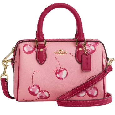 Túi Coach trống Mini Rowan Crossbody in Cherry Print Flower Pink Bright Violet CR245