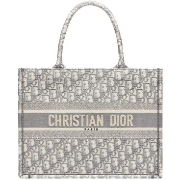 Túi nữ Medium Christian Dior Book Tote Ecru and Gray Dior Oblique Embroidery