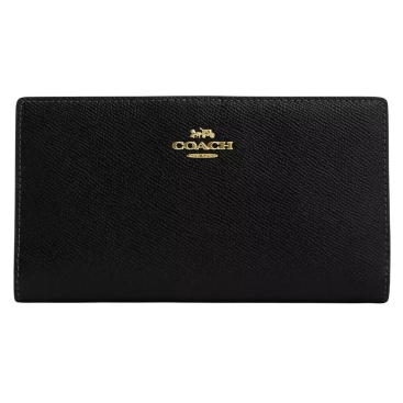 Ví nữ Coach dài Slim Zip Wallet Crossgrain Leather Black CK444