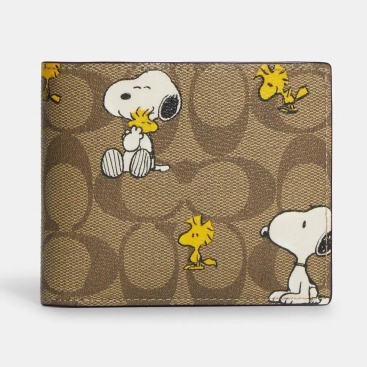 Ví ngắn Coach nam limited X Peanuts 3 In 1 Wallet In Signature Canvas With Snoopy Woodstock Print CE714