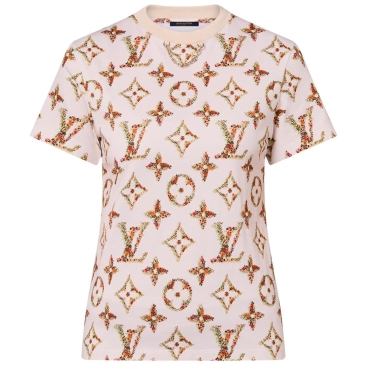 Áo phông LV nữ Louis Vuitton Pink Beige Floral Monogram T-Shirt