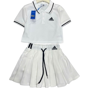 Combo áo thun váy xếp ly trắng Adidas