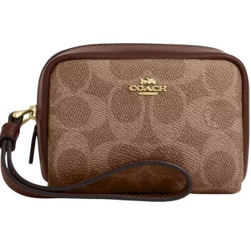 Ví đeo tay Coach Signature Canvas Wristlet Pouch Brown CW907