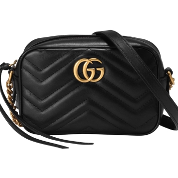 Túi đeo chéo Gucci Marmont Mini Shoulder Bag Black Matelassé Chevron Leather With GG On The Back