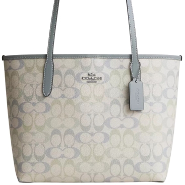 Túi xách Coach Medium City Tote Bag Pretty Signature Canvas Choke Blue CDZ09