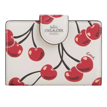 Ví Coach trắng nữ Medium Corner Zip Wallet With Cherry Print CZ762