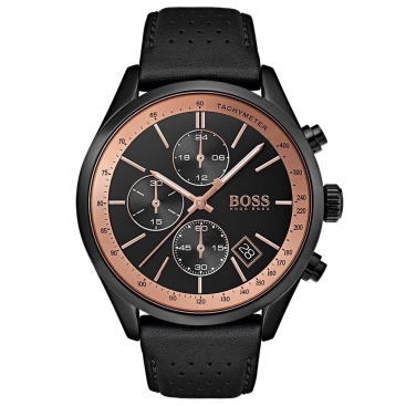 Đồng Hồ dây da Nam Hugo Boss Grand Prix Black Leather Band Dial Watch 1513550