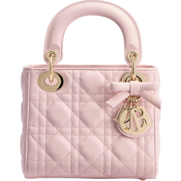 Túi đeo chéo Mini Lady Dior Bag with Chain Rose Soupir Cannage Lambskin