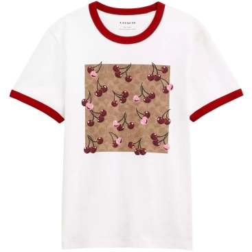 Áo thun nữ trắng Coach Signature Square Cherry T Shirt In Organic Cotton CZ064