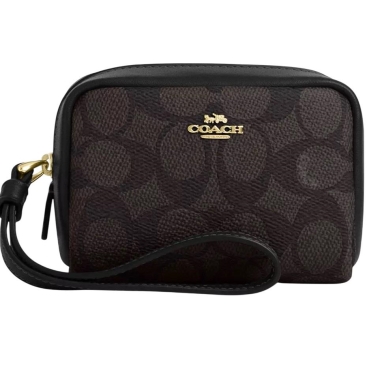 Ví mini Coach Signature Canvas Wristlet Pouch Black CW907