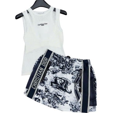 Combo áo thun ba lỗ nữ váy ngắn họa tiết Dior