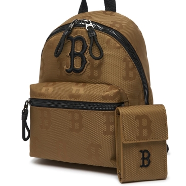 Balo nữ MLB B Monogram Nylon Jacquard Mini Backpack Boston Red Sox Brown