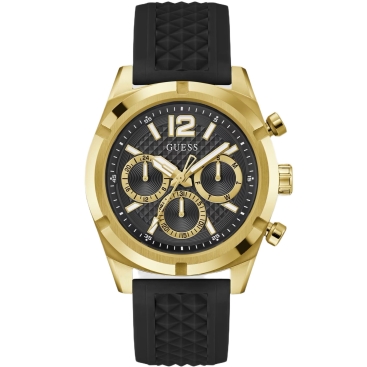 Đồng hồ đeo tay Nam Guess Gold-Tone and Black Silicone Multifunction Watch GW0729G2