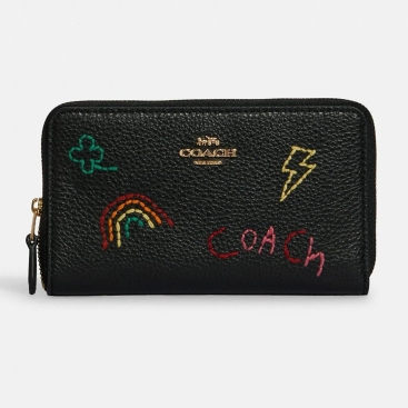 Ví nữ dài Black Coach Medium Id Zip Wallet With Diary Embroidery