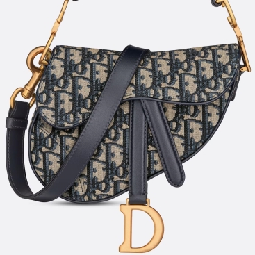 Túi đeo chéo yên ngựa Dior Mini Saddle Bag With Strap Blue Dior Oblique Jacquard
