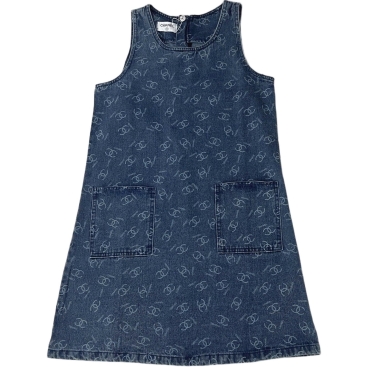 Đầm jean thời trang chanel sát nách xanh dương có túi 
