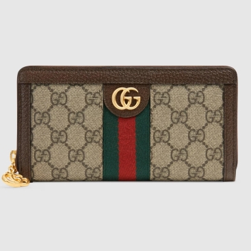 Ví dài nữ Gucci Light Ophidia Beige Ebony GG Supreme Canvas Zip Around Wallet