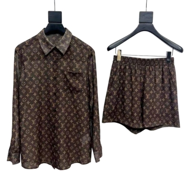 Combo áo sơ mi quần short nâu LV
