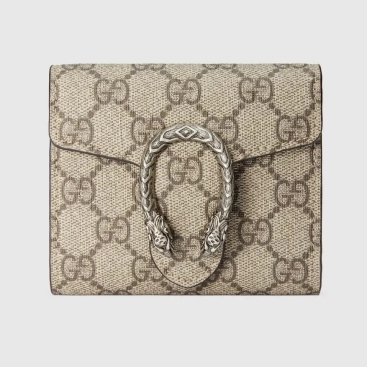Ví cầm tay Gucci đầu rồng Dionysus Beige Ebony GG Supreme Canvas Card Case Wallet