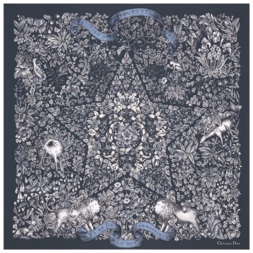 Khăn Dior họa tiết limited Around the World 90s Square Scarf Navy Blue and White Silk Twill