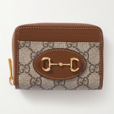 Ví ngắn nữ cầm tay Gucci Horsebit 1955 Small Brown Leather Trimmed Printed Coated Canvas Cardholder