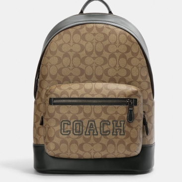 Balo Coach Nam size lớn West Backpack In Signature Canvas With Varsity Motif CE717
