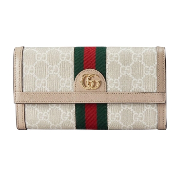 Ví nữ dài nấp gập Gucci Ophidia GG Continental Wallet With Beige and White GG Supreme Canvas